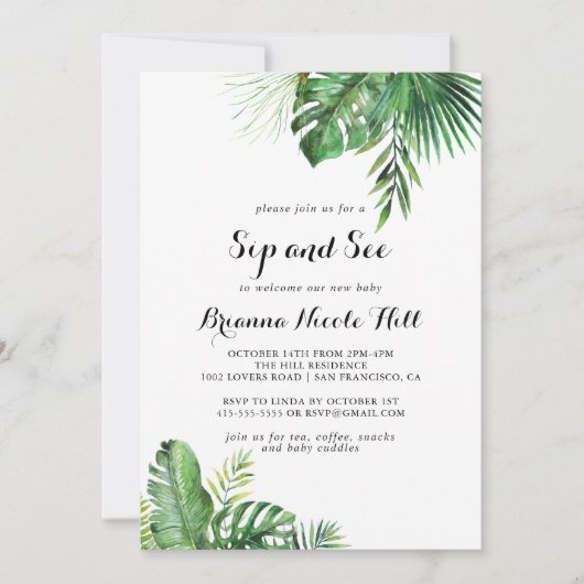 Ziel Tropische Vegetation Sip and See Einladung (Vorderseite)