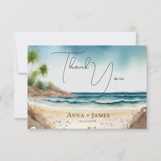 Ziel Weeding Summer Beach Wasserfarbe Dankeskarte (Vorderseite)