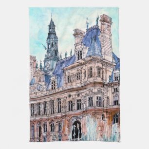 Ziele Aquarell Rustikales Rathaus Geschirrtuch