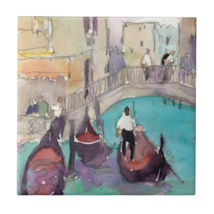 Ziele Aquarell Venedig Gondelfahrt Fliese
