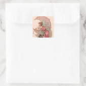 ZIELE/LADY DES MONDES MIT BLUME IN PINK QUADRATISCHER AUFKLEBER (Tasche)