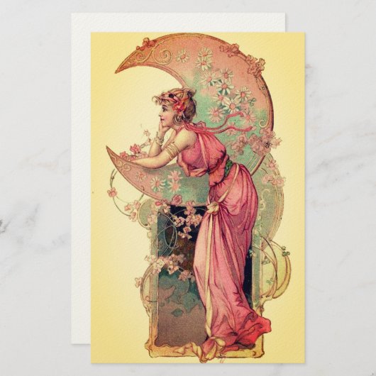 ZIELE/LADY DES MONDES MIT BLUME rosa Gelb Briefpapier (Vorne/Hinten)