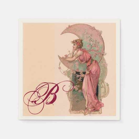 ZIELE/LADY OF THE MOON, BLUME IN PINK MONOGRAM SERVIETTE (Vorderseite)