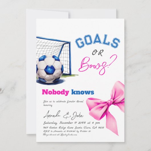 Ziele oder Bögen Blauer oder rosa Fußball-Genderda Einladung (Vorderseite)