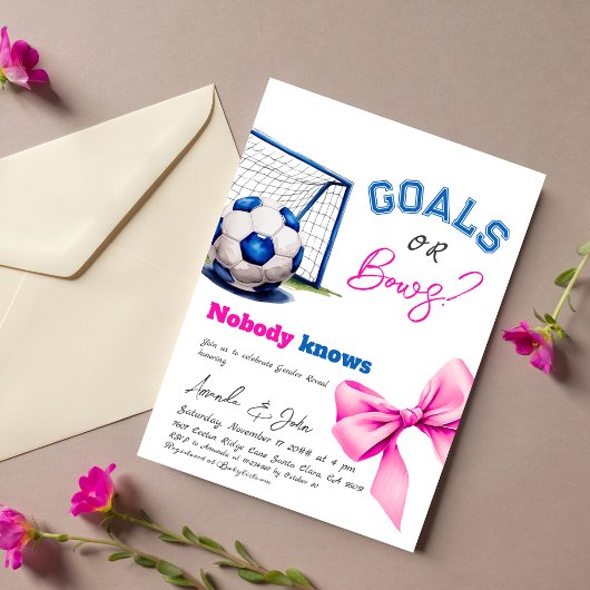 Ziele oder Bögen Blauer oder rosa Fußball-Genderda Einladung