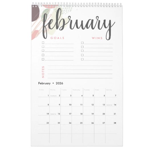 Ziele und Gewinne Pastell Abstrakt Kalender (Feb 2026)