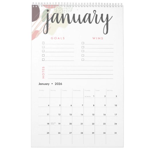 Ziele und Gewinne Pastell Abstrakt Kalender (Jan 2026)