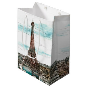 Ziele   Vintage Eiffelturm in Paris Ansicht Mittlere Geschenktüte
