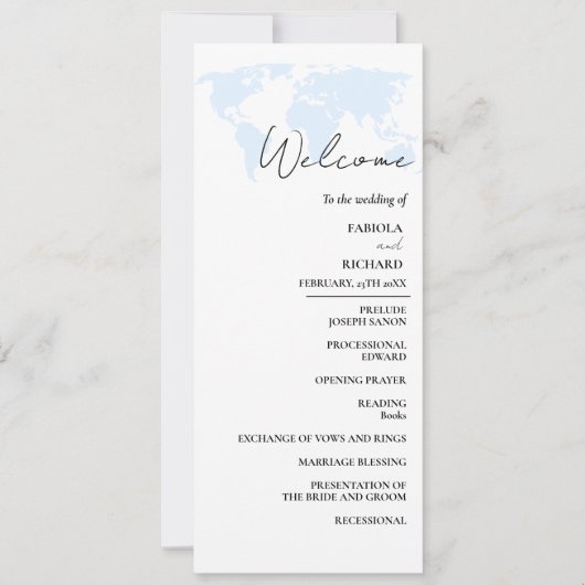 Zielkarte für das blaue Hochzeitsprogramm Einladung (Vorderseite)