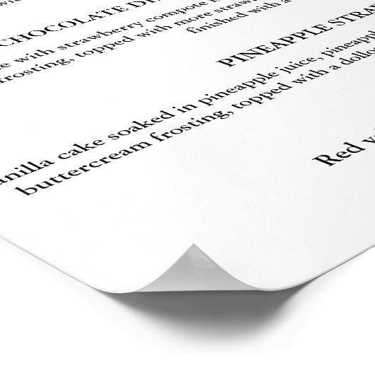 Zielort Cupcake Hochzeitsmenü Dessert Zeichen Poster (Ecke)