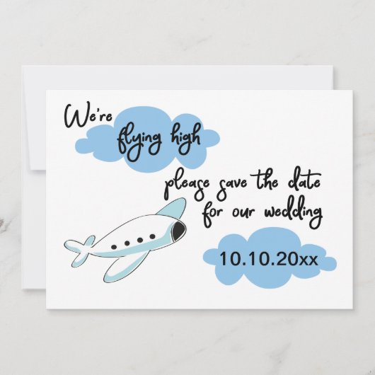 Zielort des Hochzeitflugzeugs Save the Date Einladung (Vorderseite)