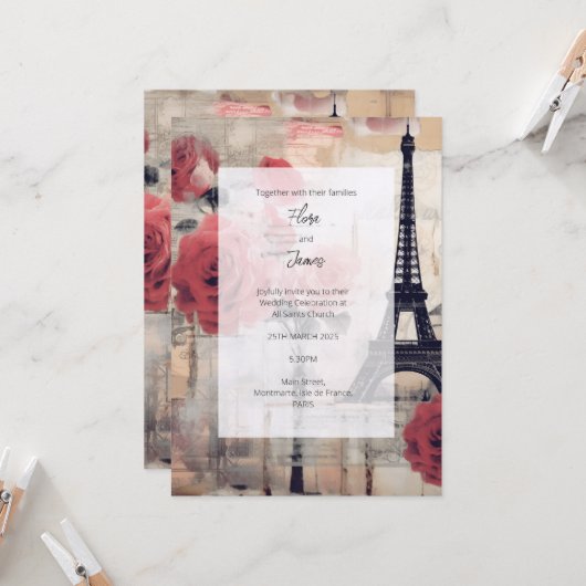 Zielort Frankreich Vintage Einladung (Vorderseite/Rückseite Beispiel)