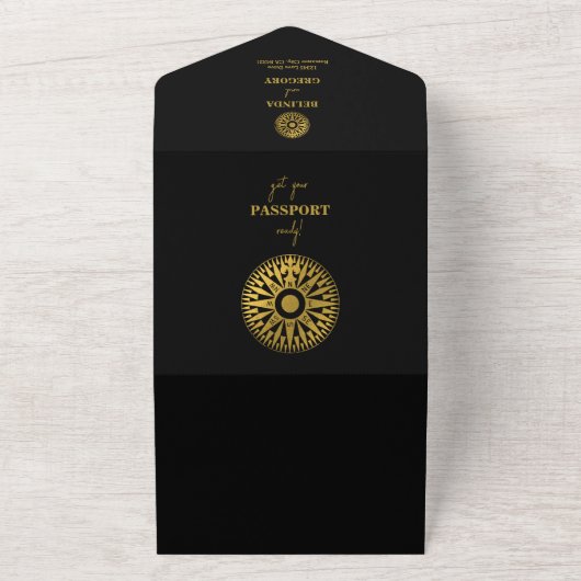 Zielort-Hochzeitspass-Kompass-Hochzeit All In One Einladung (Außenbereich)