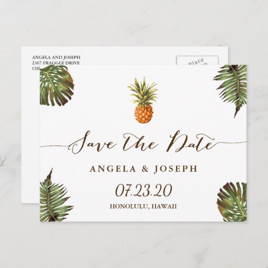 Zielort Save the Date | Ananas Ankündigungspostkarte (Vorne/Hinten)