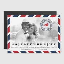 Zielort Save the Date Luftpost Postal-Foto Magneteinladung