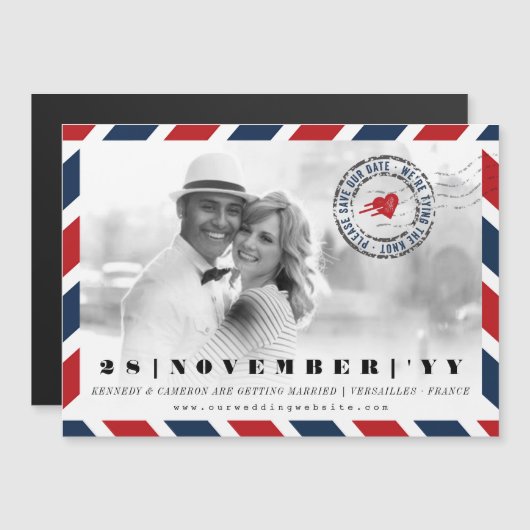 Zielort Save the Date Luftpost Postal-Foto Magneteinladung (Vorne/Hinten)