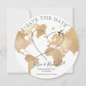 Zielort Save the Date Passport Gold Weltkarte Einladung (Vorderseite)