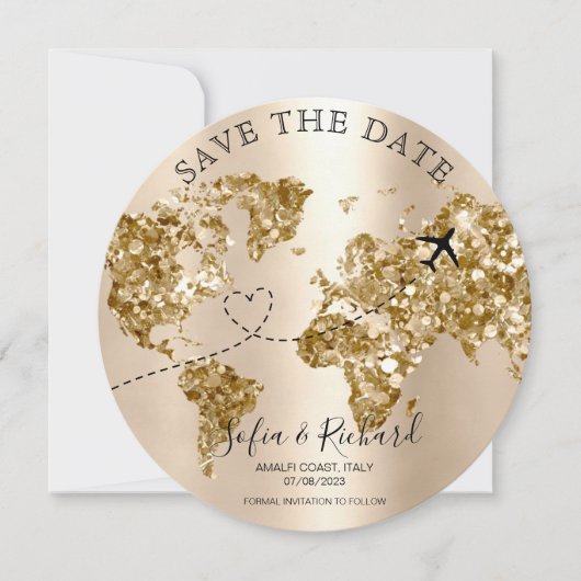Zielort Save the Date Passport World Map Foto Einladung (Vorderseite)