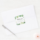 Zielort Tropische Grünen Hochzeit Willkommen Quadratischer Aufkleber (Umschlag)