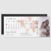Zielort World Map Kalender Herz Foto Hochzeit Magneteinladung (Vorne/Hinten)