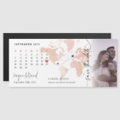 Zielort World Map Kalender Herz Foto Hochzeit Magneteinladung (Vorne/Hinten)
