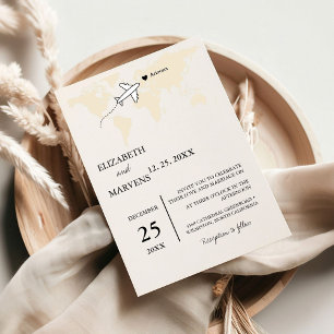 Zielreise Thema Weltkarte Hochzeit Einladung