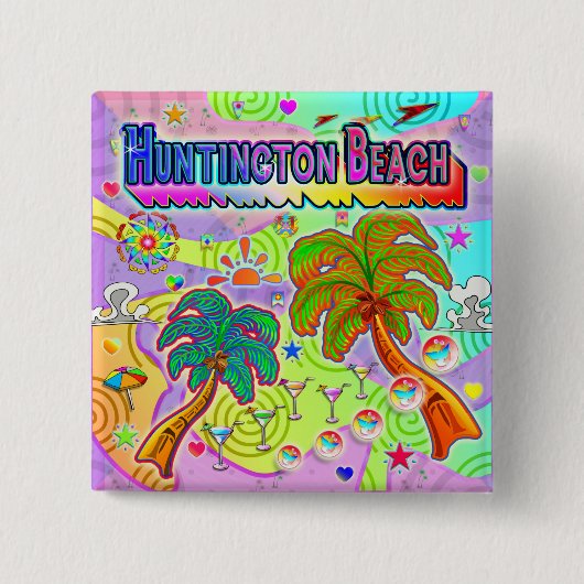 Zielschaltfläche für Huntington Beach Vacacation Button (Vorderseite)