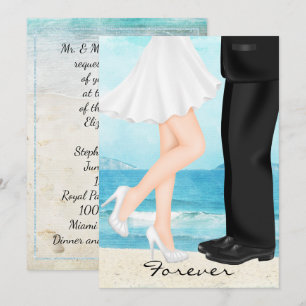 Zielstrandhochzeit mit Braut und Bräutigam Einladung