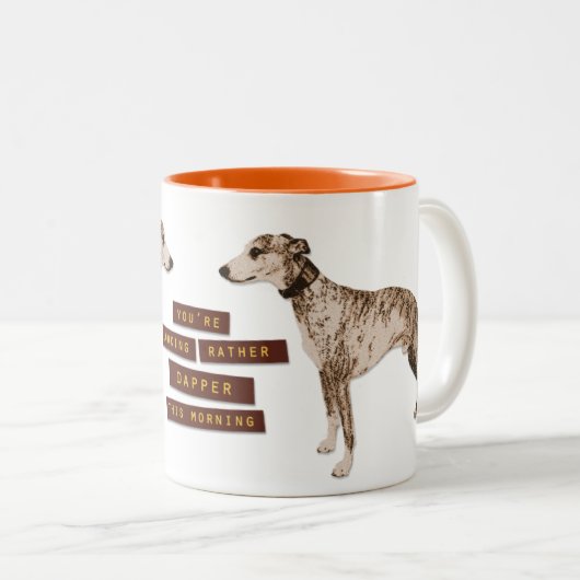 Ziemlich adrettes Whippet Zweifarbige Tasse (VorderseiteRechts)