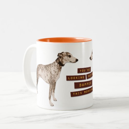 Ziemlich adrettes Whippet Zweifarbige Tasse (Vorderseite Links)
