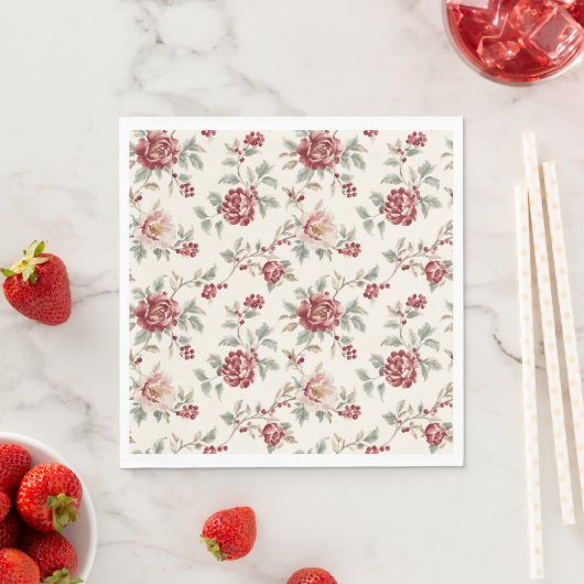 Ziemlich Chic Rote Creme Blumen Geburtstag  Serviette (Beispiel)