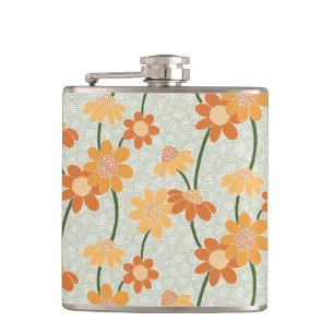 Ziemlich retro-gedämpfte Blumen der 1970er Jahre Flachmann