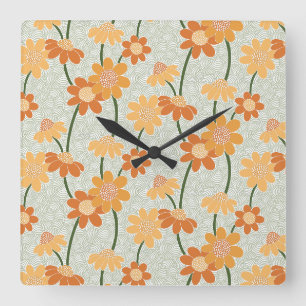 Ziemlich retro-gedämpfte Blumen der 1970er Jahre Quadratische Wanduhr