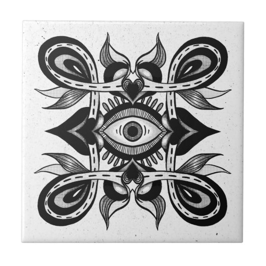 Zierauge - Weidcore Botanischer Tattoo-Stil Fliese (Vorderseite)