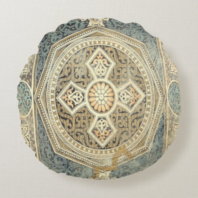 Zierband mit Verziert geometrischer Gestaltung Rundes Kissen (Vorderseite)