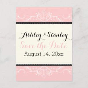 Zierbarsche Rosa und Elfenbein Save the Date Ankündigungspostkarte