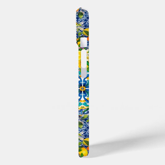 Zierblauer türkisblaue sizilianische Zitrusfliesen Case-Mate iPhone Hülle (Rückseite / Links)