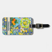 Zierblauer türkisblaue sizilianische Zitrusfliesen Gepäckanhänger (Vorderseite horizontal)