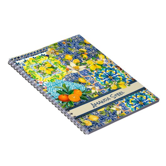 Zierblauer türkisblaue sizilianische Zitrusfliesen Notizblock (Rechte Seite)