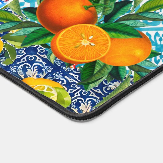 Zierblauer türkisblaue sizilianische Zitrusfliesen Schreibtischunterlage (Ecke)