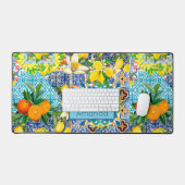 Zierblauer türkisblaue sizilianische Zitrusfliesen Schreibtischunterlage (Tastatur & Maus)