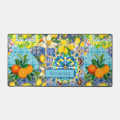 Zierblauer türkisblaue sizilianische Zitrusfliesen Schreibtischunterlage (Vorderseite)