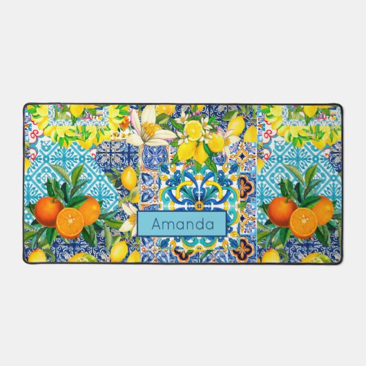 Zierblauer türkisblaue sizilianische Zitrusfliesen Schreibtischunterlage (Vorderseite)