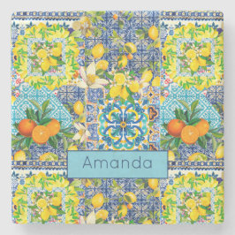 Zierblauer türkisblaue sizilianische Zitrusfliesen Steinuntersetzer