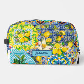 Zierblauer türkisblaue sizilianische Zitrusfliesen Waschbeutel (Vorderseite)