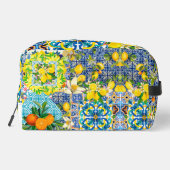 Zierblauer türkisblaue sizilianische Zitrusfliesen Waschbeutel (Rückseite)