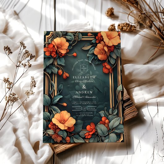 Zierblume Hochzeit Jugendstil Einladung