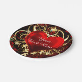 Zierblumen Schwarzes Rotes Party Pappteller (Schrägansicht)