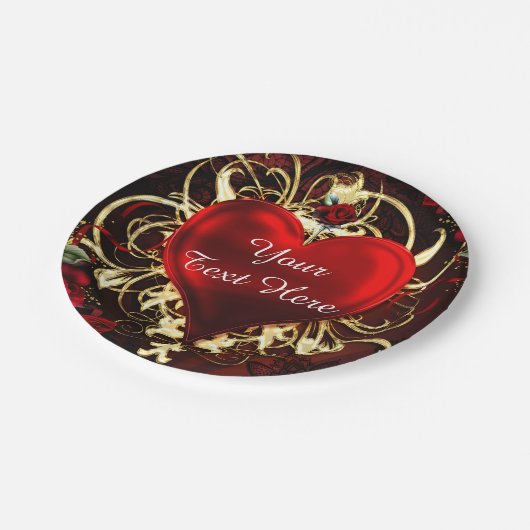 Zierblumen Schwarzes Rotes Party Pappteller (Schrägansicht)