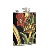 Zierblumendesign an schwarzen Grenzen Flachmann (Rechts)